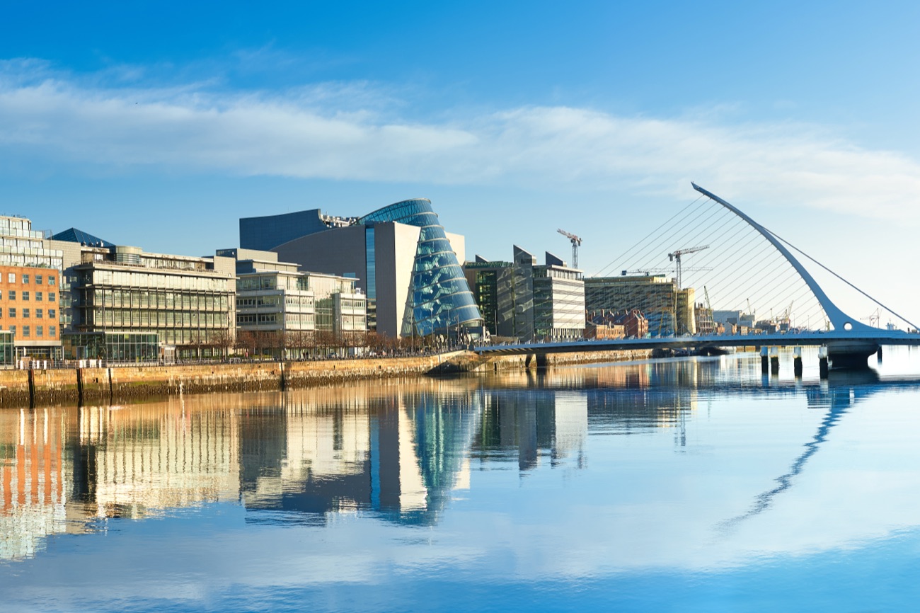 The Convention Centre Dublin and the Samuel Beckett Bridge on the River Liffey